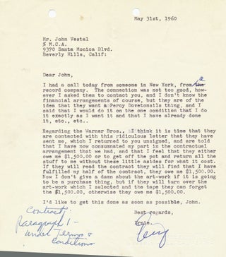 Item #1135 "they want a Percy Dovetonsils..." Typed Signed Letter, 4to, Beverly Hills, CA. May...