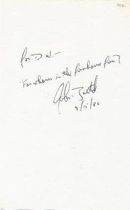 Item #1298 Autograph Note Signed, 8vo, n.p., September 15, 1980. JOHN SIMMONS BARTH