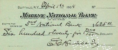 Item #1436 Document Signed, 8vo oblong, Marine National Bank, Buffalo, New York, April 1, 1904. ELBERT HUBBARD.