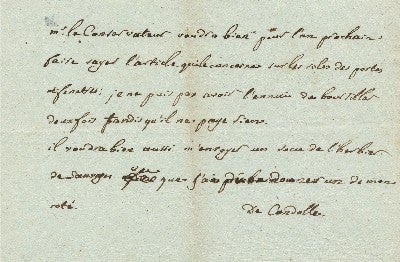Item #1530 Autograph Letter Signed, in French, 8vo, n.p., n.d. AUGUSTIN PYRAMUS DE CANDOLLE.