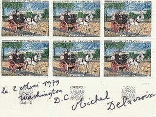 Item #1731 Signed sheet of 6 French postage stamps, Washington D.C. 8vo, May 2, 1979. MICHAEL...