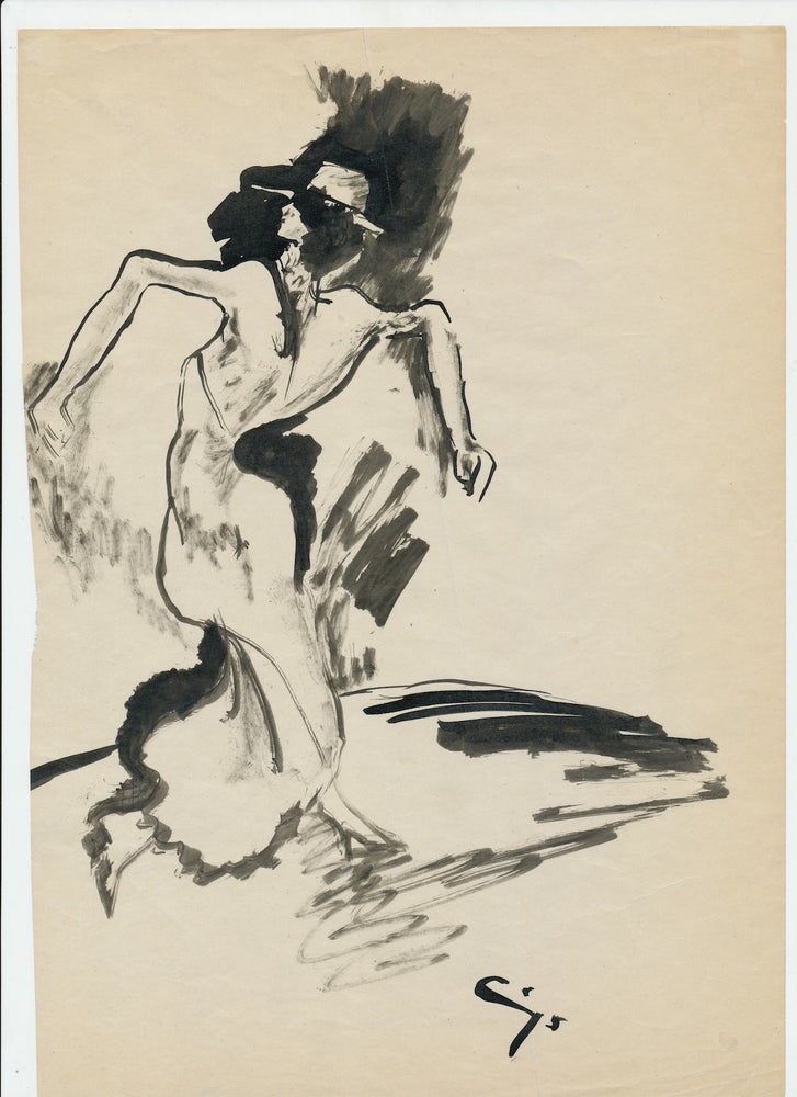 Item #2093 Original Drawing SIGNED, titled "Flamenco Dancer" Signed, pen and ink, 4to, approximately 8 x 11 3/4 inches, titled in another hand on verso, "Flamenco Dancer." Edward Estlin E. E. CUMMINGS.