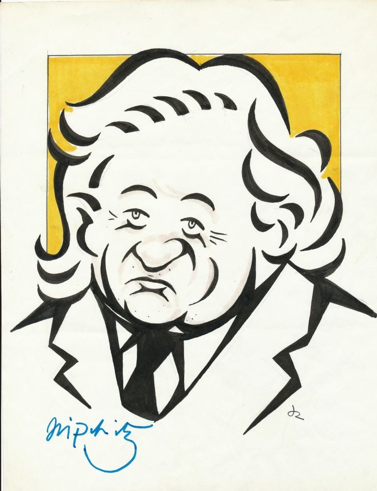 Item #2276 Original Art. Signed Drawing of Lipschitz by caricaturist Jack Rosen, Signed "Lipschitz" and initialed by Rosen. ROSEN JACK JACQUES LIPSCHITZ.