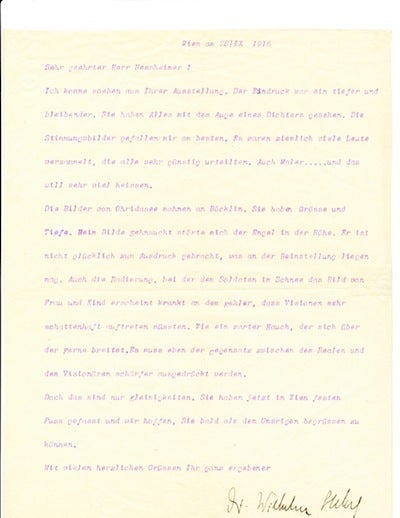Item #2407 Typed Letter SIGNED, in German, 4to, Vienna, Oct. 28, 1916. WILHELM STEKEL.