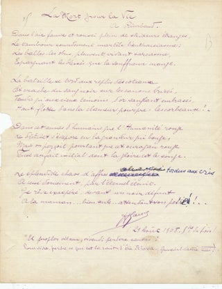 Item #2433 Early SIGNED Manuscript, in French, 4to, n.p., August 29, 1908. ABEL GANCE