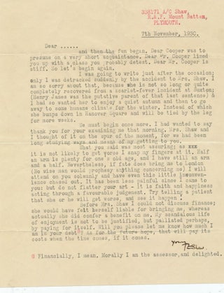 Item #2464 LAWRENCE, T.E. [ LAWRENCE of ARABIA] aka T. E. Shaw, Typed Letter Signed, 1930....
