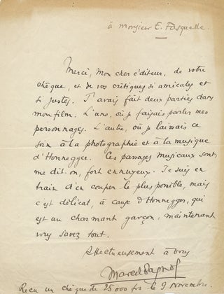 Item #2469 Autograph Letter SIGNED in French, 4to, n.p., n.d. MARCEL PAGNOL
