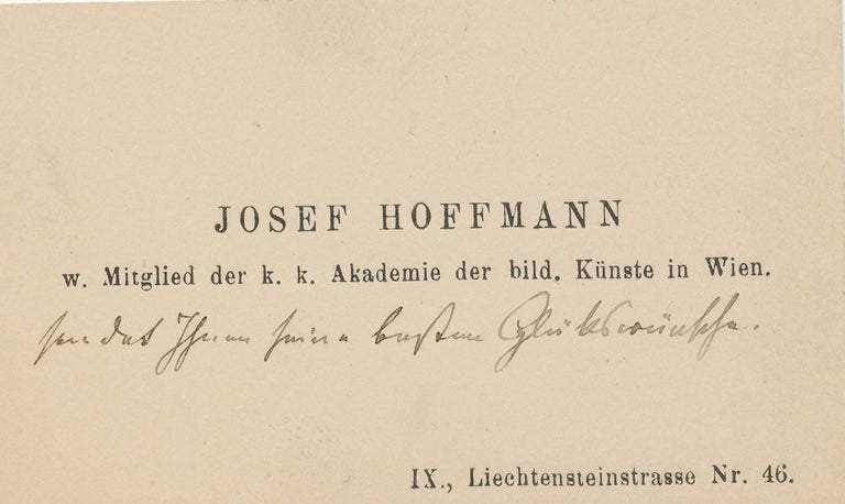 Item #2572 Autograph Note in German, Unsigned on visiting card with envelope. JOSEF HOFFMANN.