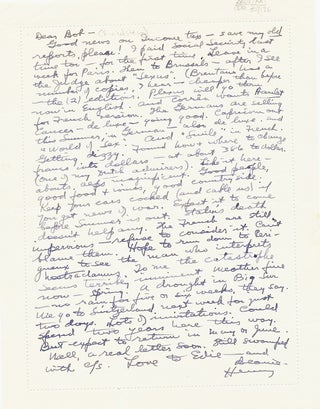 Item #2582 Substantial Autograph Letter Signed, 8vo, on verso of ALS by wife Eve McClure, Vienne,...