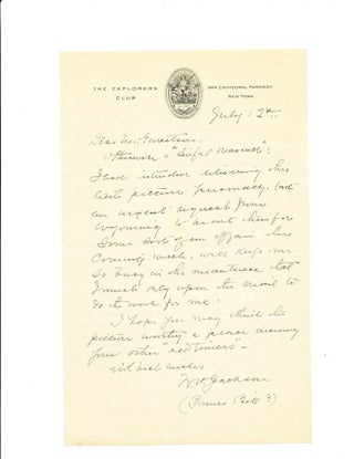 Item #4042 Autograph Letter Signed on "Explorers Club," stationery, 8vo, New York, July 12, n.y....