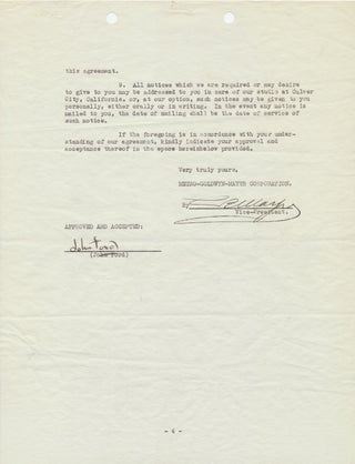 Item #4069 John Ford Contract with MGM (Mayer) for Ford's services as director. LOUIS B. MAYER...
