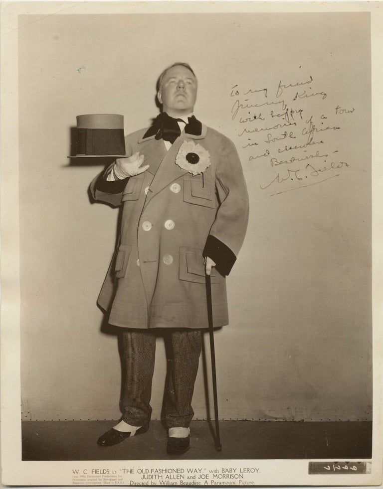 Item #4090 Photograph SIGNED, soft sepia toned, publicity still, 8 x 10, from the film, "The Old Fashioned Way" (1934). William Claude Dukenfield W. C. FIELDS.