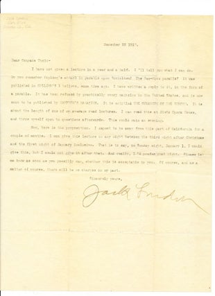 Item #4102 Jack London. Typed Letter SIGNED, 1910, on Socialism. JACK LONDON