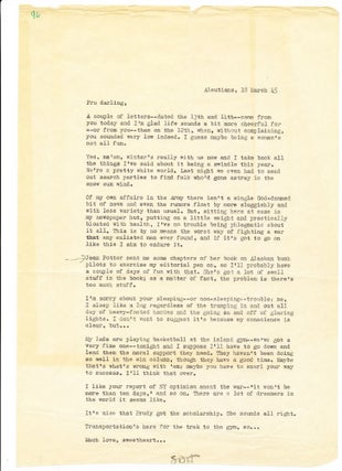 Item #4130 Typed Letter SIGNED, folio, Aleutians, March 18, 1945. SAMUEL DASHIELL HAMMETT