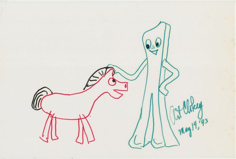 Item #4136 Original Art SIGNED. Drawing of Gumby and Pokey on oblong card, 7 x 10.5 inches, May 14, "'93." ART CLOKEY.