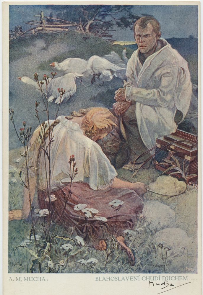 Item #4156 "Blessed Are the Poor Spirit." SIGNED Color Art Reproduction Postcard, title translated as, "Blessed Are the Poor Spirit." ALFONS MUCHA.