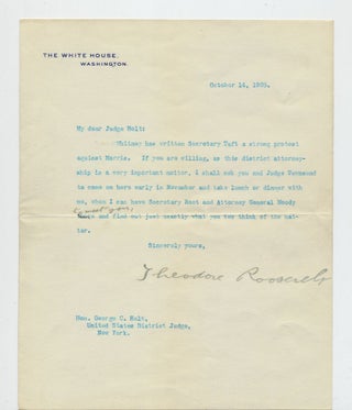 Item #4159 Typed Letter SIGNED as President with holograph corrections about the politics of a...