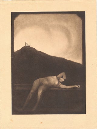 Photogravure, "Untitled (Crucifixion with Recumbent Nude)," 1923. Unsigned. Franti&scaron;ek Drtikol.