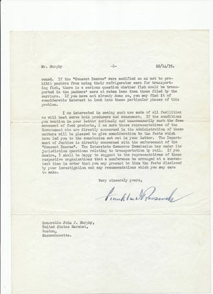 Typed Letter SIGNED deciding a legal issue , on White House stationery bearing watermark of. FRANKLIN DELANO ROOSEVELT.