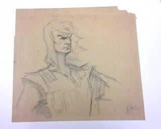 Item #4197 Original Art SIGNED in exceptionally large format, charcoal sketch of a generic hero,...