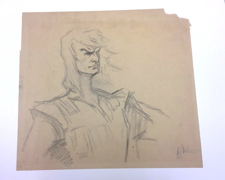 Item #4197 Original Art SIGNED in exceptionally large format, charcoal sketch of a generic hero, archival framing. KAI NIELSEN.