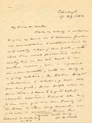 Archive of three Autograph Letters SIGNED, two to fellow painters, David Roberts and Edward William Cooke and one to engineer, inventor and artist, James Nasmyth, each on blind embossed "Royal Scottish Academy of Painting & Sculptor" folded stationery, 8vo, Edinburgh, each dated July 17, 1862, and each with Royal Scottish Academy envelope bearing the Academy's embossed emblem.