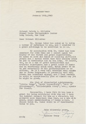 Item #4340 Typed Letter SIGNED on behalf of George Cukor, 4to on personal printed stationery,...