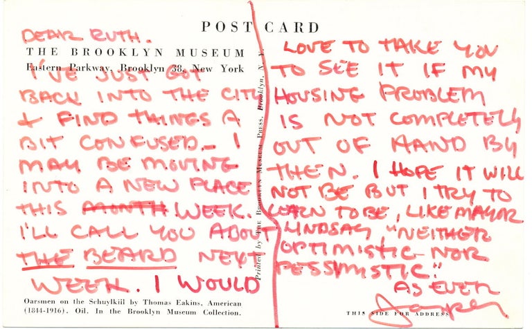 Item #4357 Jasper Johns Uncommon Autograph Letter SIGNED. JASPER JOHNS.