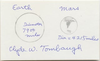 SIGNED OIGINAL ART. Earth and Mars Drawing Signed on 3 x 5 card. CLYDE TOMBAUGH.