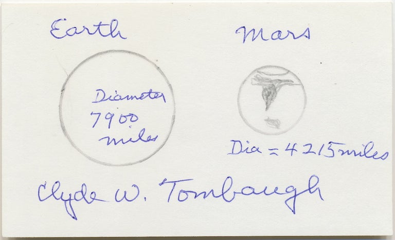 Item #4406 SIGNED OIGINAL ART. Earth and Mars Drawing Signed on 3 x 5 card. CLYDE TOMBAUGH.