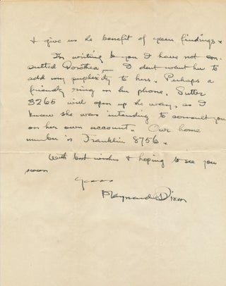 DIXON, MAYNARD Scarce Autograph Letter SIGNED about DOROTHEA LANGE.