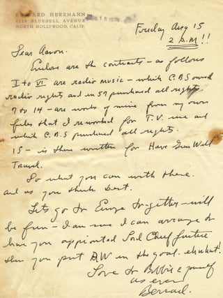 HERRMANN, BERNARD. "Have Gun Will Travel" Signed Letter and Signed Document.