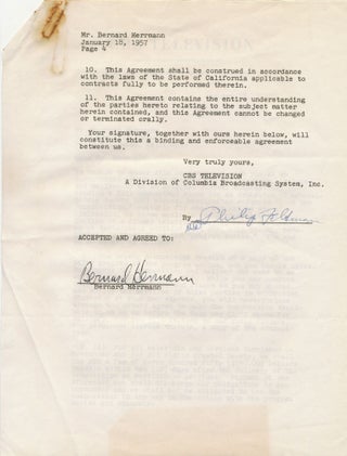 HERRMANN, BERNARD. "Have Gun Will Travel" Signed Letter and Signed Document.