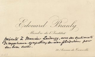 Item #4442 Autograph Note on Visiting Card, in French. EDOUARD BRANLY