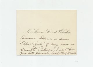 Item #4456 Autograph Note SIGNED on Visiting Card, n.p., n.d. CORA STUART WHEELER
