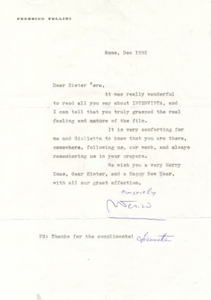 Item #4602 Typed Letter SIGNED on personalized printed stationery, slight 4to, Rome, Dec. 1992....