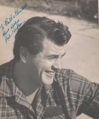 Item #4604 Photograph SIGNED, gray tones, matte finish, 8 X 10, signed with green ink. ROCK HUDSON