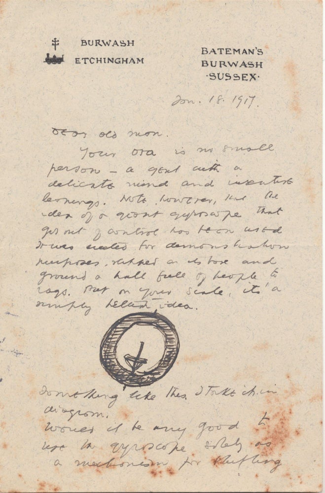 Item #4642 KIPLING, RUDYARD. Original Art in an Autograph Letter SIGNED to H. Rider Haggard. RUDYARD KIPLING.
