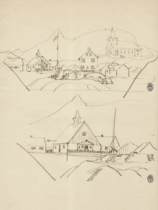 Item #4643 Original Art. Two Drawings of Greenland, pen and ink sketches on one 8.25 x 11 sheet...