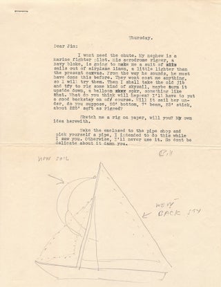 FAULKNER, WILLIAM. Original sketch in a Typed Letter Signed about sailing.