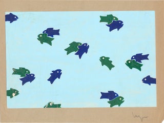 SIGNED Textile Design, Gouache on paper, affixed unevenly to a mat and signed "Luza" in pencil on the mat.