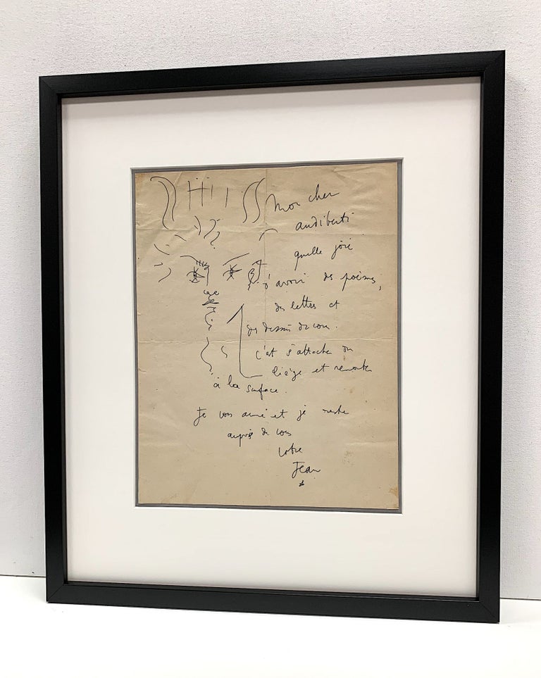 Item #4651 Captivating pen and ink line drawing of Orpheus within an Autograph Letter SIGNED, undated. JEAN COCTEAU.