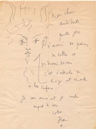 Captivating pen and ink line drawing of Orpheus within an Autograph Letter SIGNED, undated.