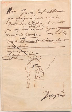 INGRES, JEAN AUGUSTE DOMINIQUE. Original Drawing in a Letter about daylight on painting.