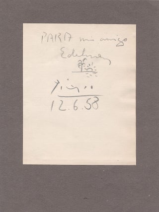 Item #4667 PICASSO, PABLO. ORIGINAL Line Drawing with Autograph Note Signed. PABLO PICASSO