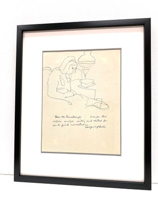 Item #4668 Line drawing rendered in pen and ink above a brief Autograph Letter SIGNED, 4to,...