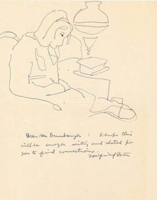 Original Art. Line drawing above a brief Autograph Letter Signed