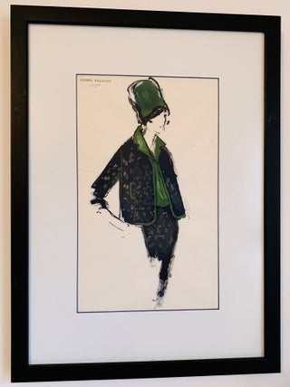 Hand drawn fashion sketch on Balmain stationery, water color and ink.