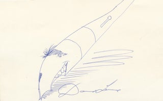 Item #4702 Sketch by Levine of his classic fountain pen with the artist's face forming the pen's...