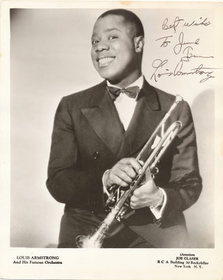 Item #4710 Photograph SIGNED, 4to, n.p., n.d. circa 1932, LOUIS ARMSTRONG